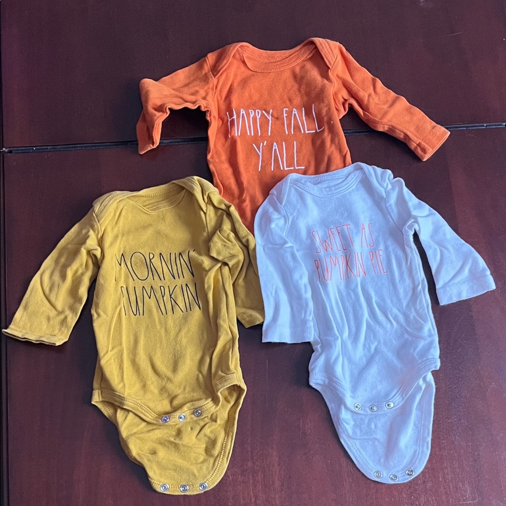 Rae Dunn baby fall onesies 3-6 months
